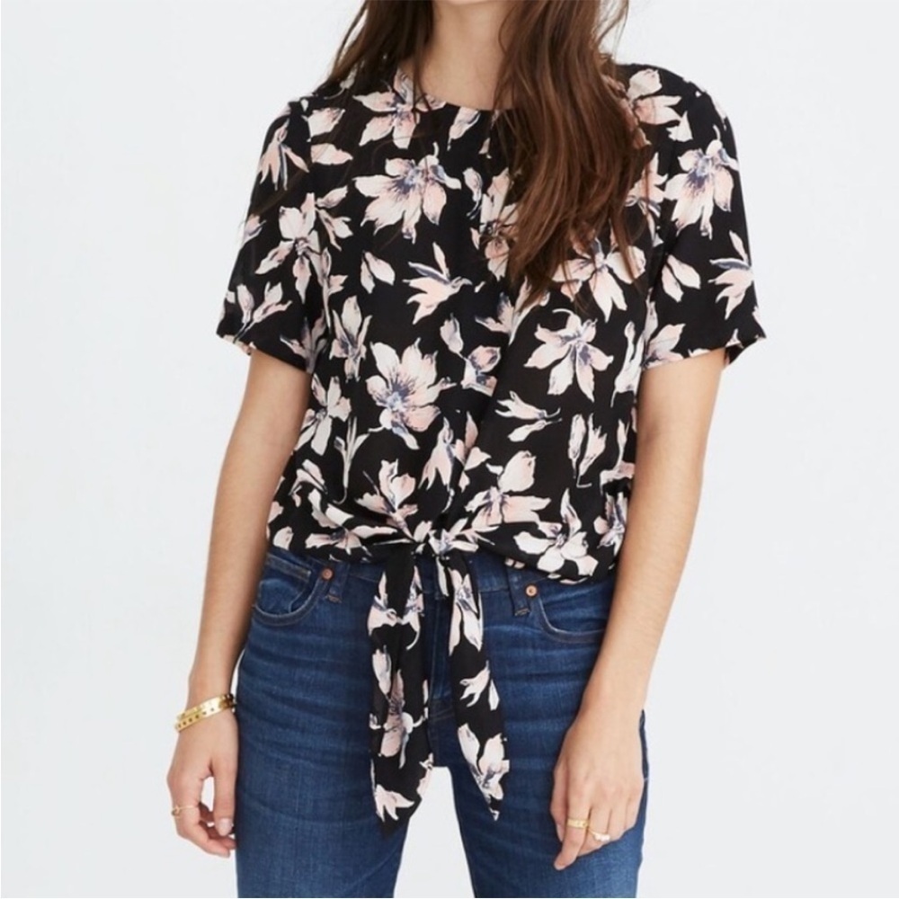 NWT Madewell Silk Button Back Tie Front Top Size XXS